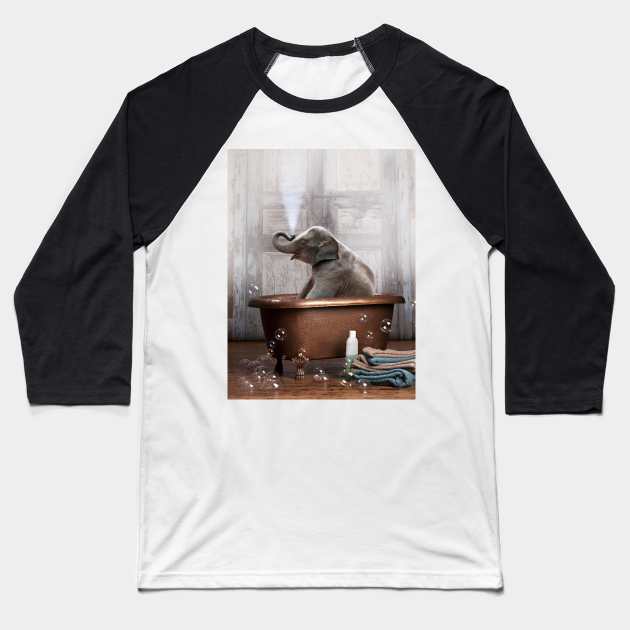 Elephant in a Bathtub Baseball T-Shirt by DomoINK